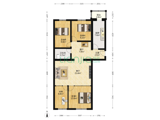 南华街小区 4室2厅1卫 114平方