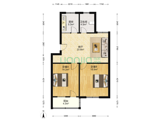 二轻综合楼 2室1厅1卫 82平方