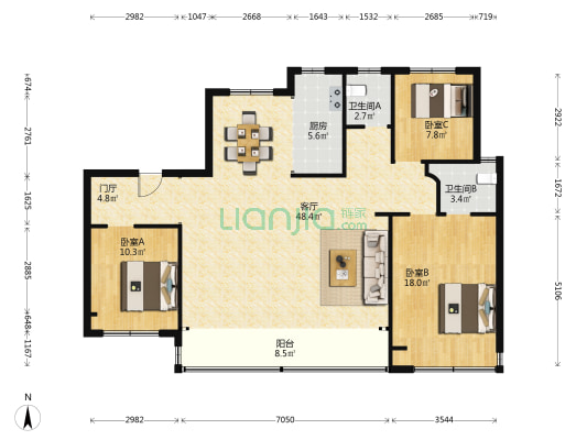 中电建国誉府 3室1厅2卫 147平方