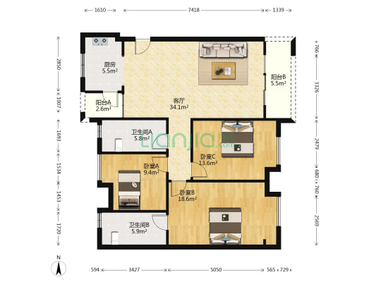 嘉裕第六洲(二手) 3室1厅2卫 119平方