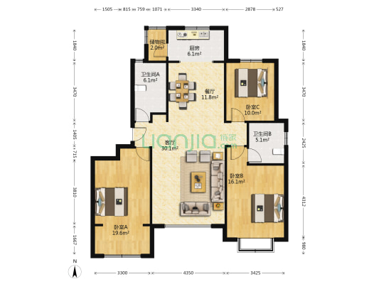 豫林嘉园 3室2厅2卫 140平方