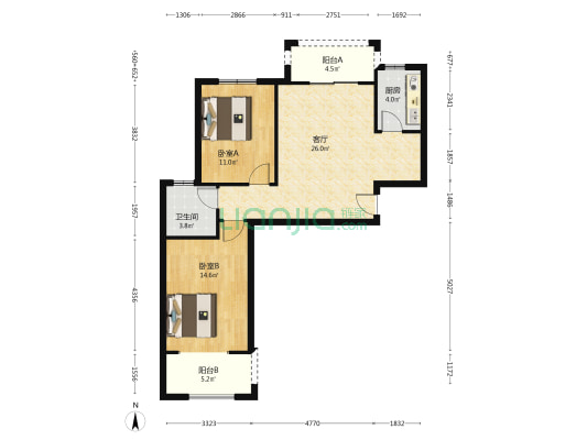 迎河家园 2室1厅1卫 108平方