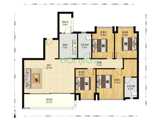 江山云出云峰 4室1厅2卫 140平方