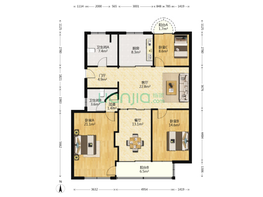 郁金香花园 3室2厅2卫 136平方