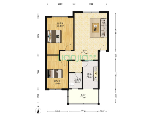 岷山花苑 2室1厅1卫 91平方