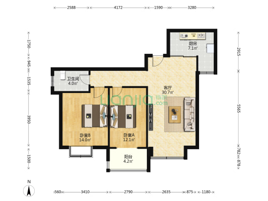 万象未央 2室1厅1卫 97平方