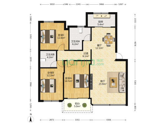 嘉谊花园 3室2厅2卫 120平方