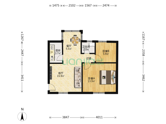 翠前新村 2室2厅1卫 61平方