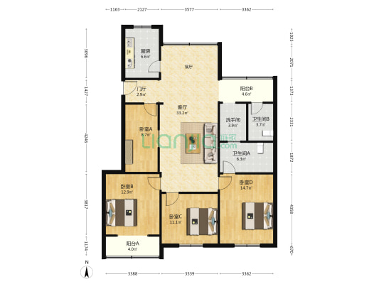 银杏花园 4室1厅3卫 138平方