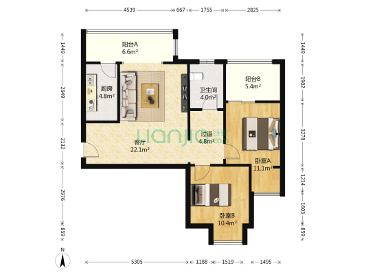 长兴园湖曲 2室1厅1卫 88平方