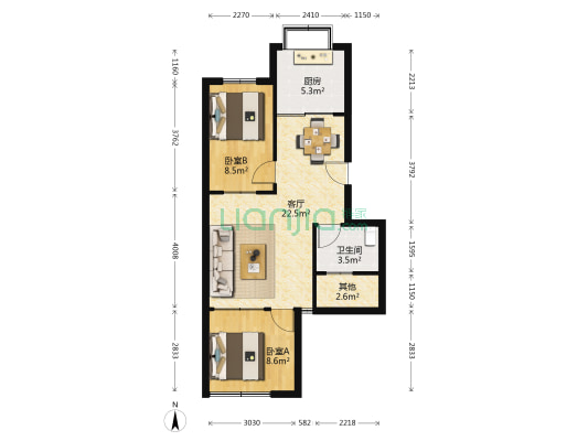 沙河崖小区 2室1厅1卫 75平方