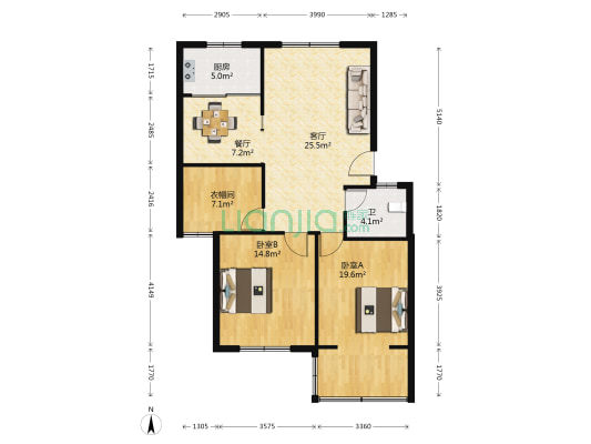 怡峰C区 2室2厅1卫 72平方