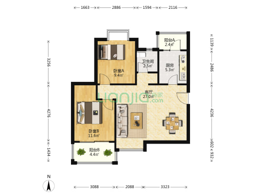 南山丰景 2室1厅1卫 84平方