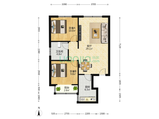 金玉源 2室1厅1卫 82平方