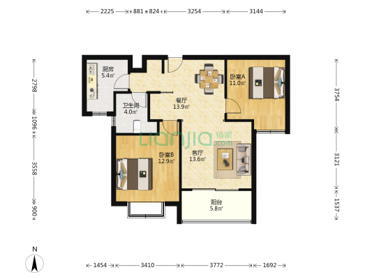 靖宇家园 2室2厅1卫 94平方