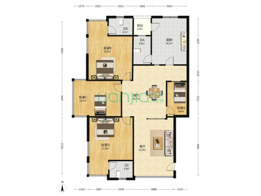 水利所职工宿舍 4室2厅3卫 173平方
