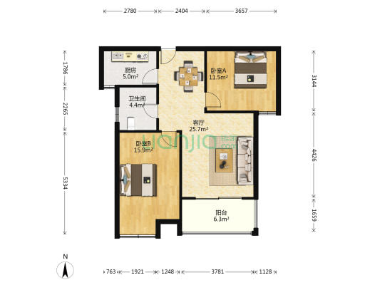 福润轩 2室1厅1卫 89平方