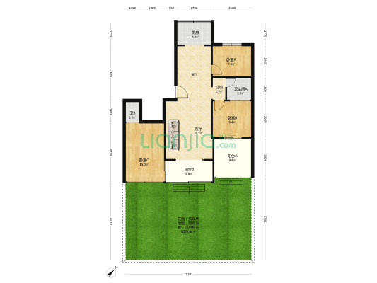 鸿宇花园 3室1厅2卫 89平方
