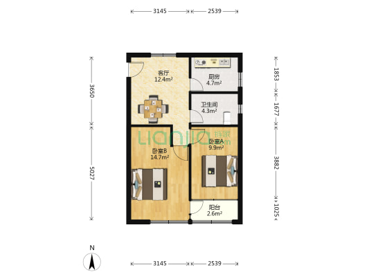 马华大楼 2室1厅1卫 69平方
