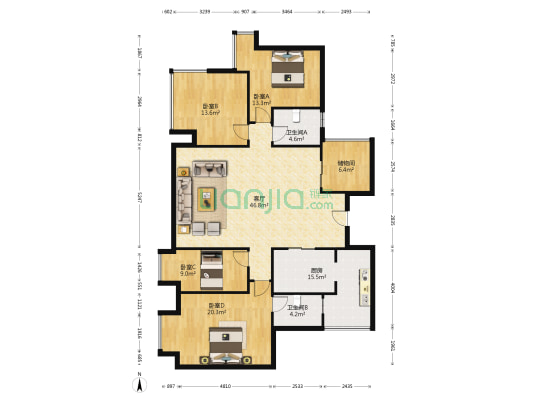 卓锦城三期 4室1厅2卫 164平方