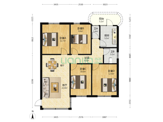 福祥小区 4室1厅2卫 100平方