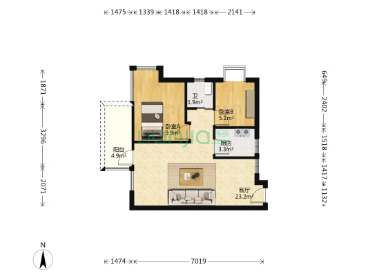 碧桐湾 2室1厅1卫 64平方