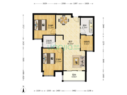 华地学府名都 2室1厅1卫 88平方