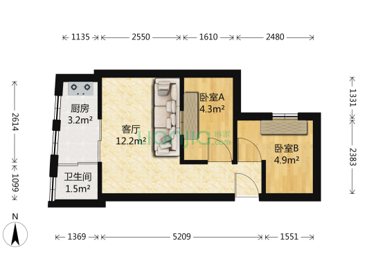煜丰泽花园广场 2室1厅1卫 35平方