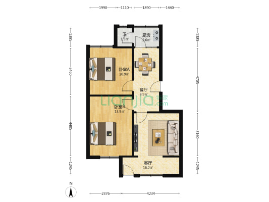 宅吉路335号 2室2厅1卫 65平方