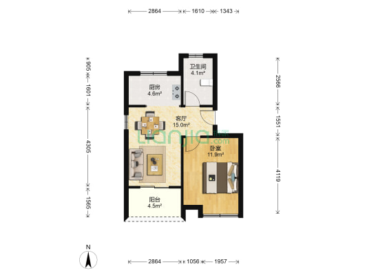 新东名苑 1室1厅1卫 53平方