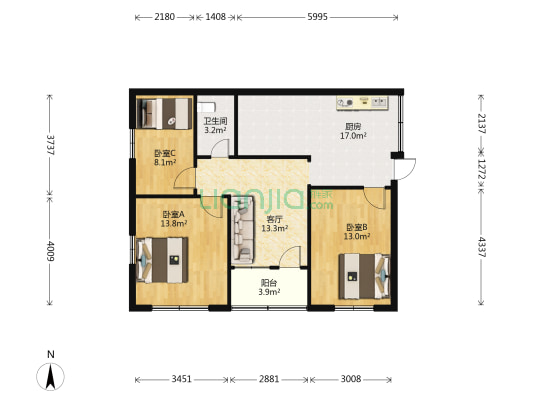 赣东北大道28号 3室1厅1卫 82平方