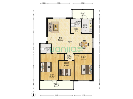 紫竹轩 3室1厅2卫 126平方