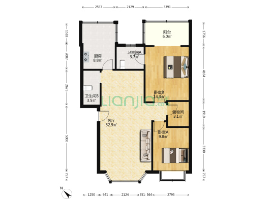 深越西园 2室1厅2卫 94平方
