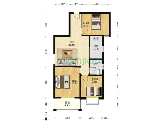 全南三居   精装修  七十年大产权-户型图