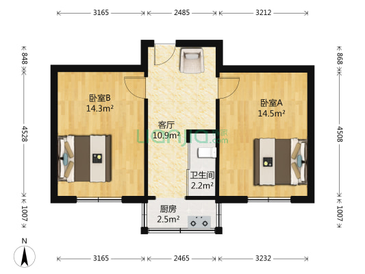 华北制药四生活区 2室1厅1卫 54平方