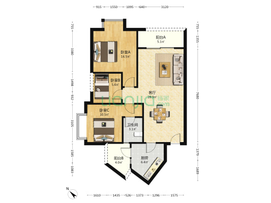 重庆商务职业学院家属院 3室1厅1卫 89平方