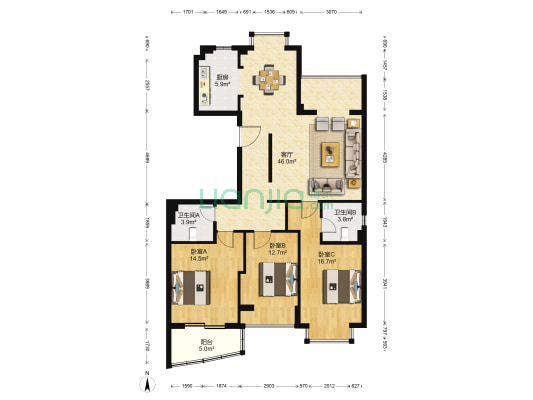 黎阳佳苑 3室1厅2卫 138平方