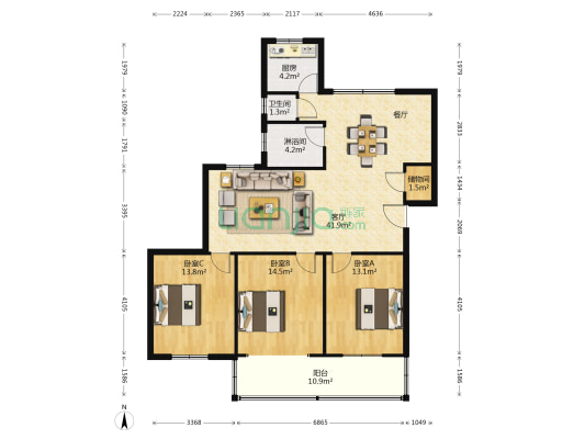 长坝小区 3室1厅2卫 114平方