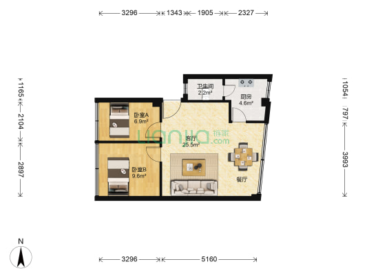 民航路420号 2室1厅1卫 49平方