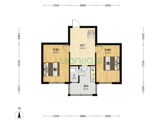 绿化路甲9号院 2室1厅1卫 61平方