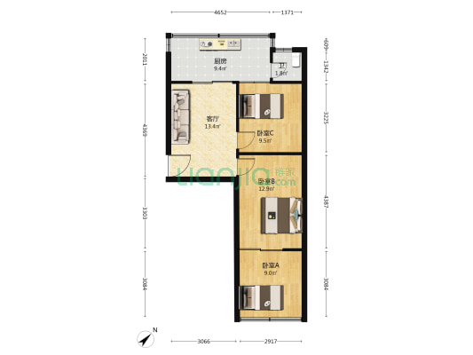 九华路13号 3室1厅1卫 65平方