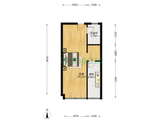 绿岛新天地 1室0厅1卫 56平方