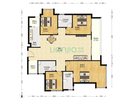 领地凯旋府 4室1厅3卫 159平方
