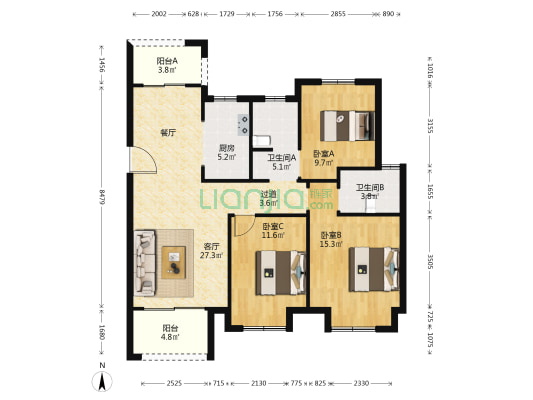 美豪澜庭 3室1厅2卫 119平方