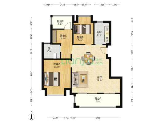 花世界湖悦 3室1厅1卫 96平方