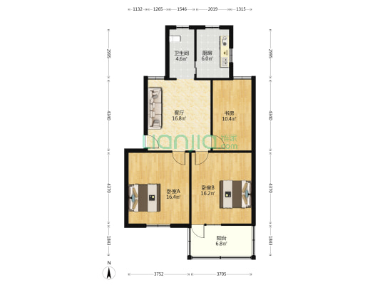 中山路20号 3室1厅1卫 91平方