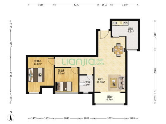 福广金城 2室1厅1卫 83平方