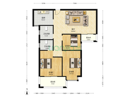 御水华府 3室1厅2卫 124平方