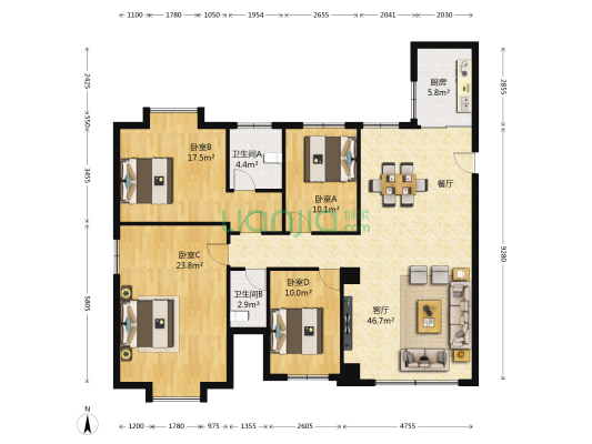 绿茵花园 4室1厅2卫 147平方