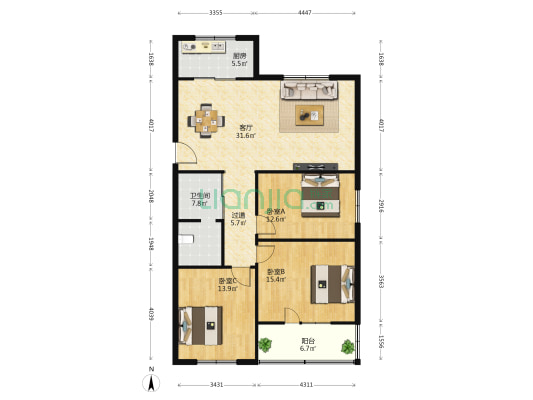 融兴小区 3室1厅1卫 117平方
